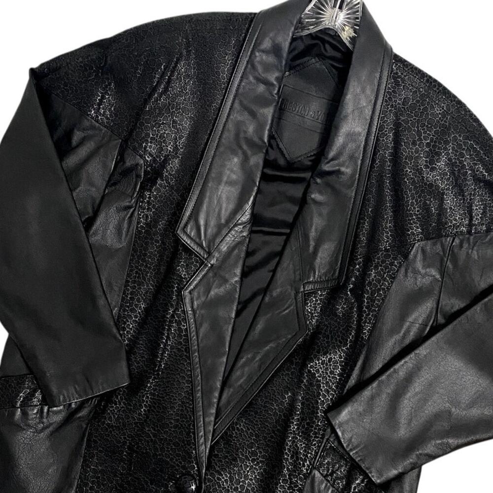 Preston & York Vintage Leather Blazer Overcoat Women L Black Leopard Western